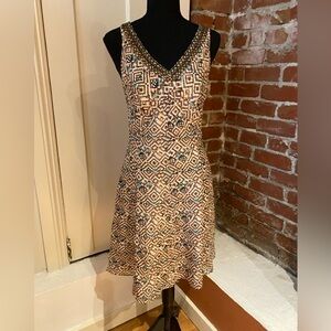 Peruvian Connection Beaded Neckline 100% Silk Sleeveless Fit & Flare Dress - 4